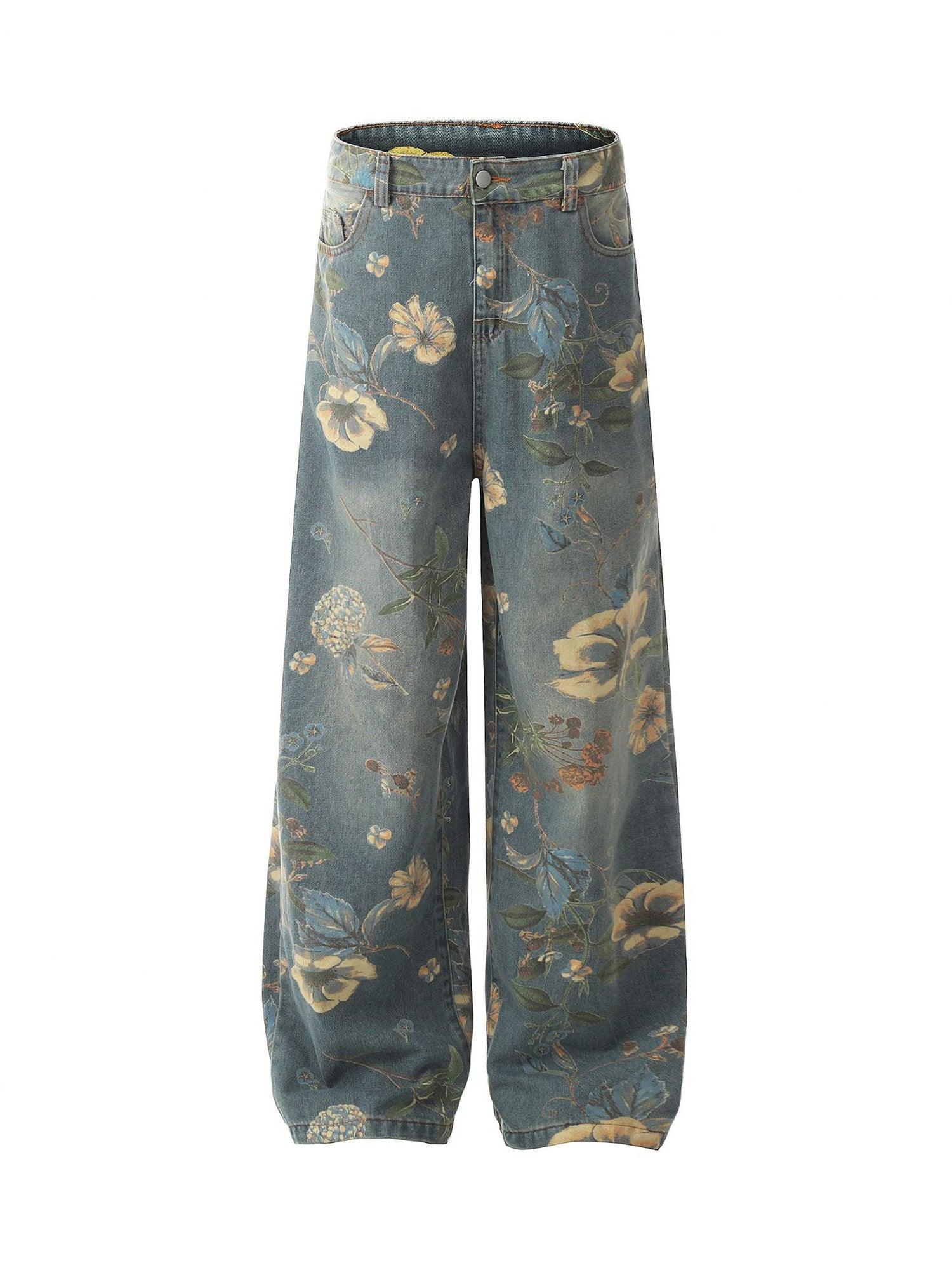 Tntwear Street Washed Floral Baggy Jeans - tntwear1