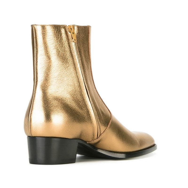 gold pointed toe men leather boots British style men fashion boots zip mujer bota chelsea booties - tntwear1