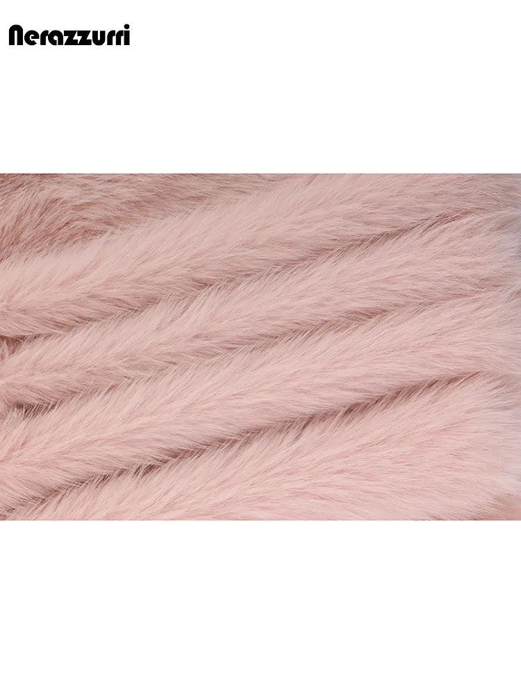 Nerazzurri Winter Long Oversized Pink Hairy Thick Warm Soft Faux Fur Coat Women Sashes High Quality Loose Casual Furry Overcoat - tntwear1