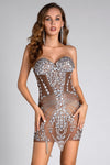 Artinalli Rhinestone Corset See-Through Strapless Mini Dress