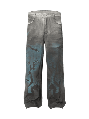 Tntwear Street Hip-Hop Dragon Washed Jeans - tntwear1