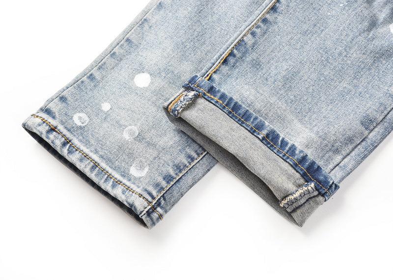 Studded Patch Denim - Washed Indigo - tntwear1