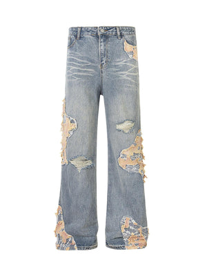 Tntwear Vintage Lace Patchwork Baggy Jeans - tntwear1