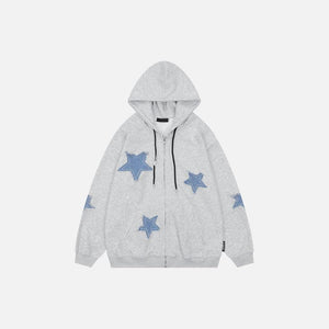 Star Patches Cotton Zip-up Hoodie - tntwear1