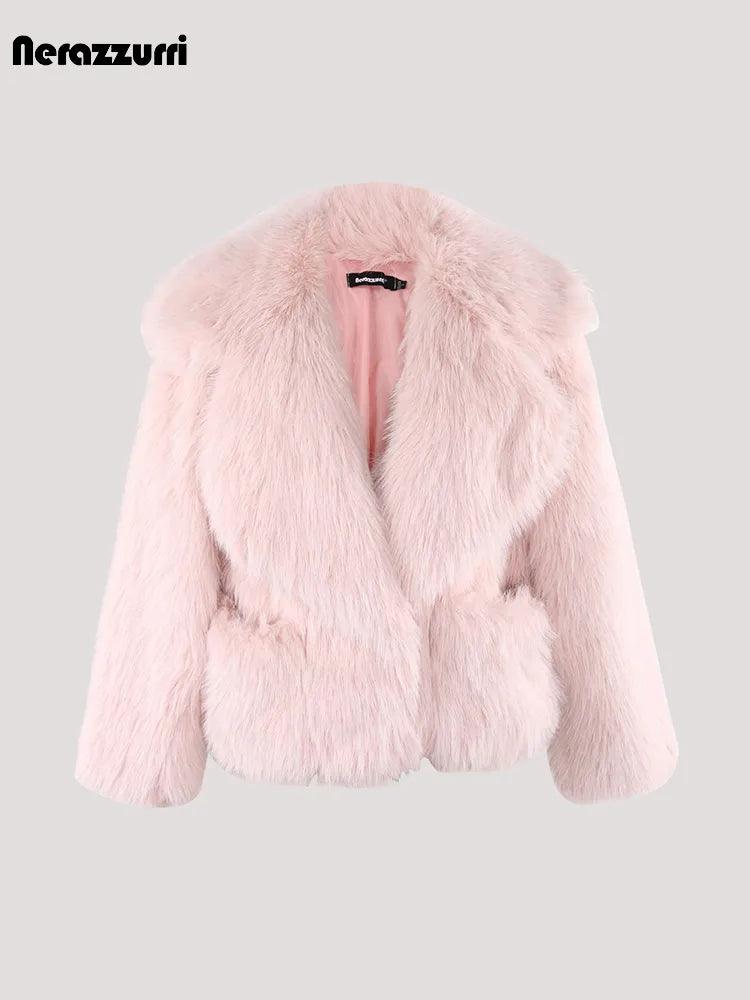 Winter Short Loose Casual Hairy Soft Thick Warm Pink Faux Fur Coat Women - tntwear1