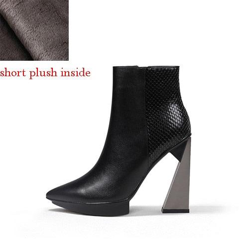 Women Boots Genuine Leather Pointed Toe 11cm High Heels Brand Designer Women Shoes - tntwear1