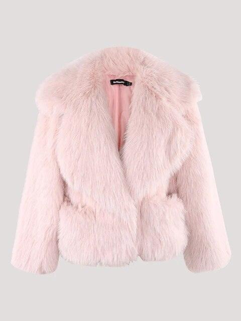 Winter Short Loose Casual Hairy Soft Thick Warm Pink Faux Fur Coat Women - tntwear1