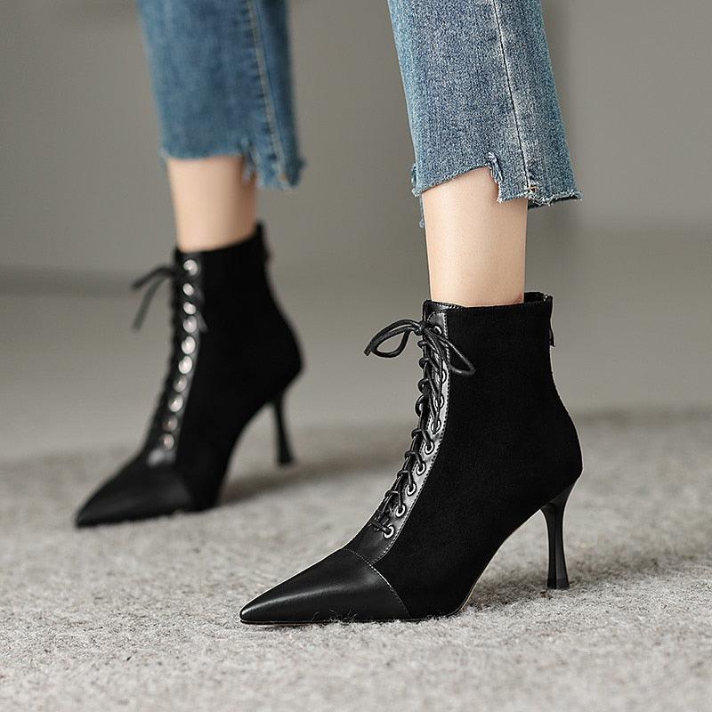 Elegant Women Ankle Boots Pointed Toe Thin High Heels - tntwear1