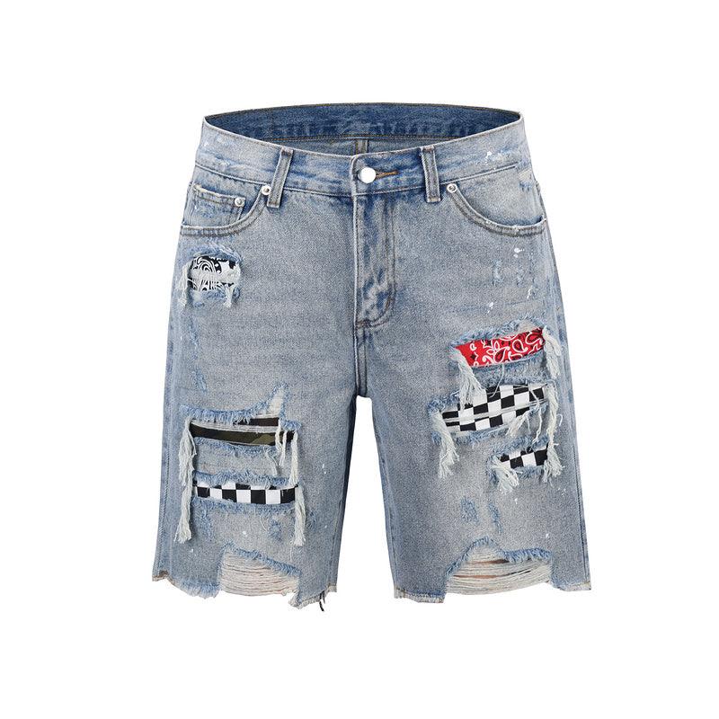 Checkered Paisley Shorts - Washed Blue - tntwear1