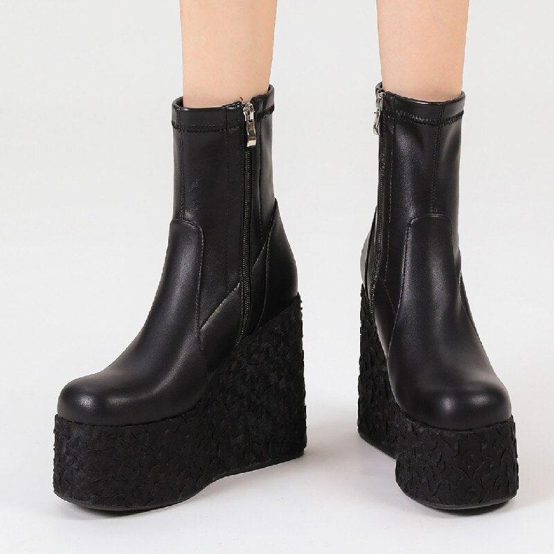 Newest Women Ankle Boots Autumn Winter Fashion Punk Style High Platforms Wedges Heels Shoes Party Night Club - tntwear1