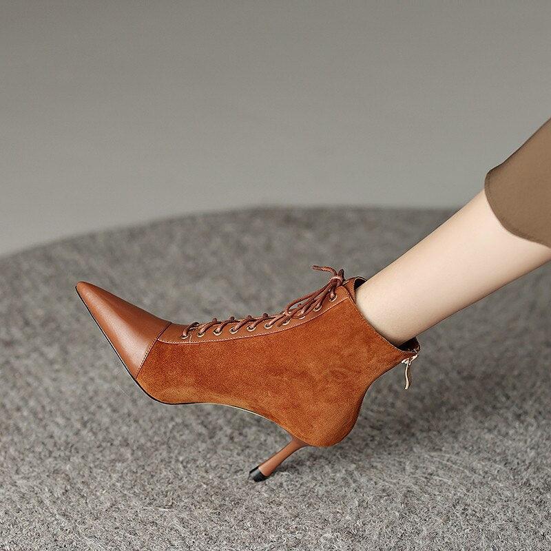 Elegant Women Ankle Boots Pointed Toe Thin High Heels - tntwear1