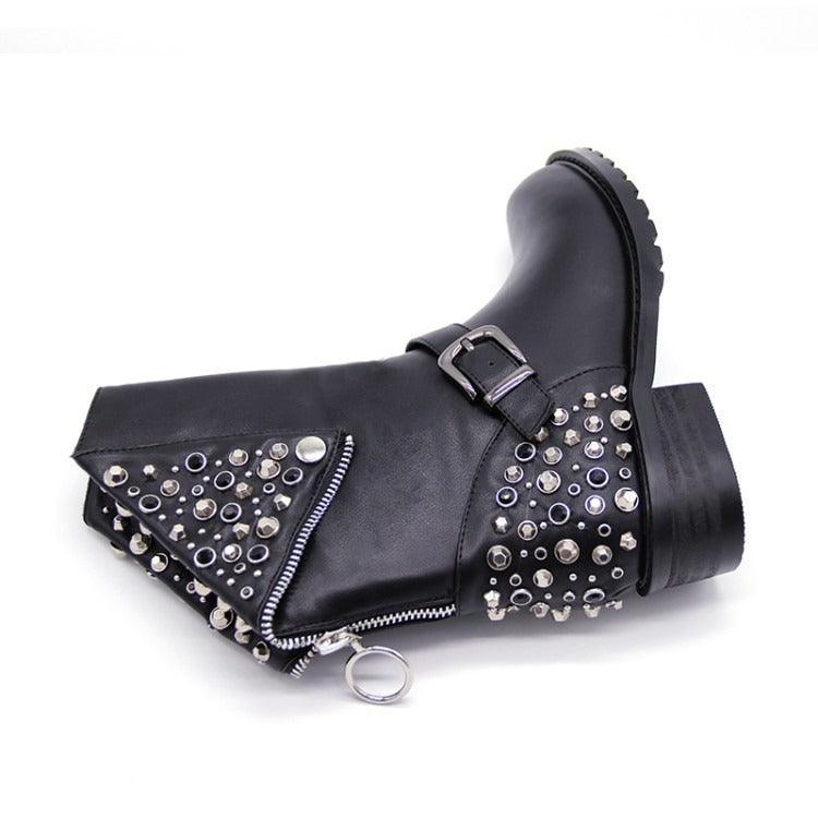 Rivet punk women's leather boots and shoes - tntwear1