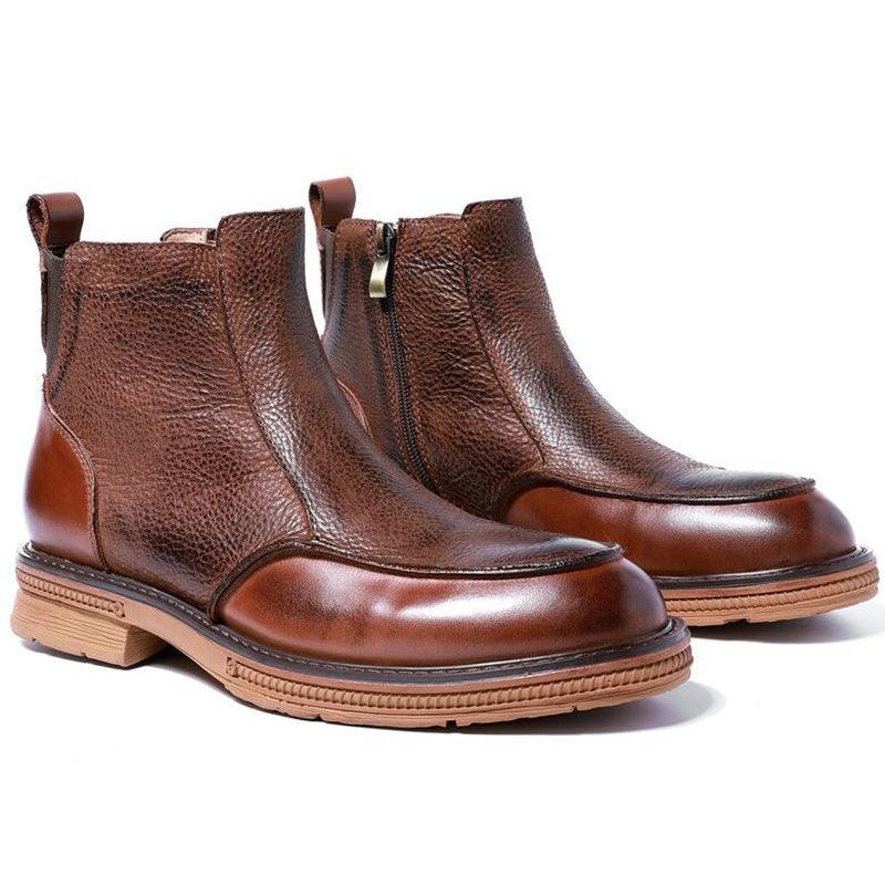 Hight End Boots Men Winter Shoes Full Grain Leather Chelsea Boots Business Man Elegant Zip Ankle Boots Retro - tntwear1