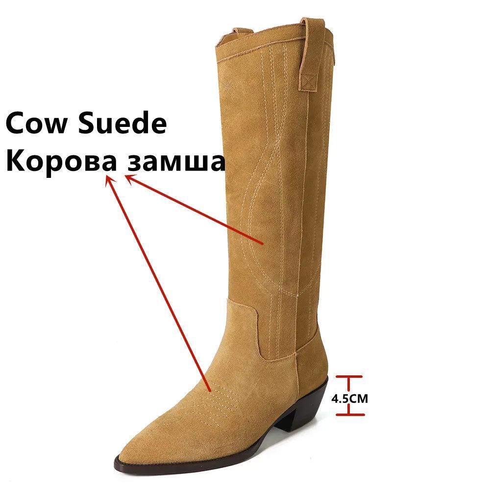 Popular Western Women Knee-High Boots Cow Suede Leather - tntwear1