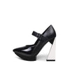 New Platform Women Shallow Pumps Pointed Toe Blue Mixed Black Leather High Heels Chic Mary Jeans Strap Party Stilettos - tntwear1