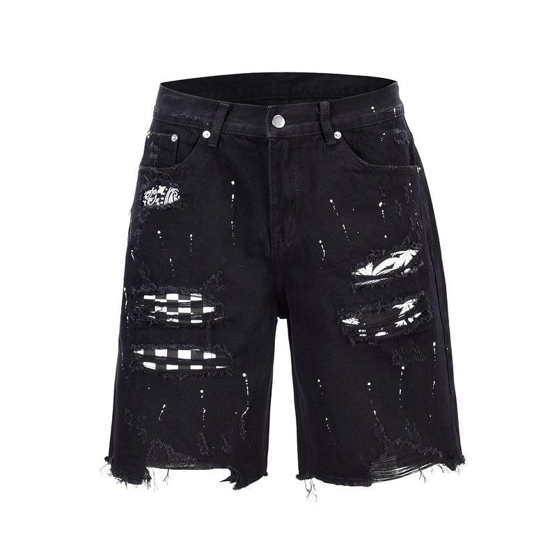 Checkered Paisley Shorts - Black - tntwear1