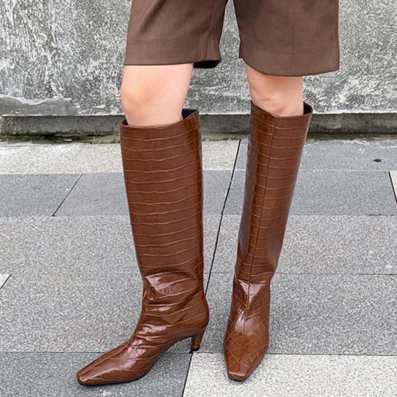 Autumn And Winter New Thick-Heeled High-Heeled Shoes Long Boots Fashion Women's Boots Square Toe Shoes Large Size 42 - tntwear1