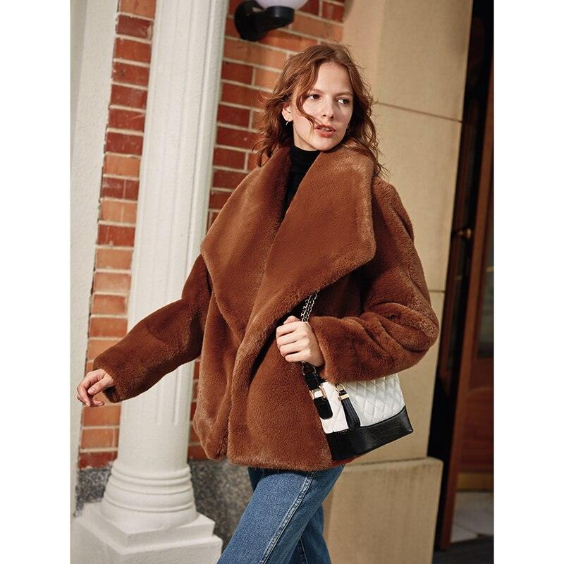 Caramel Fashionable Large Lapel Fur Coat Women's - tntwear1