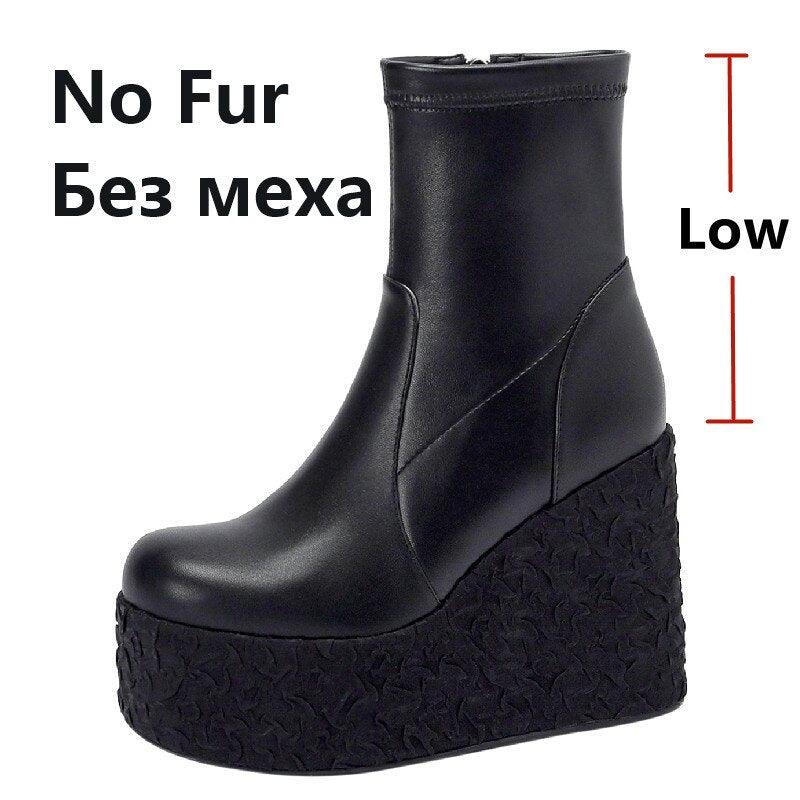 Newest Women Ankle Boots Autumn Winter Fashion Punk Style High Platforms Wedges Heels Shoes Party Night Club - tntwear1