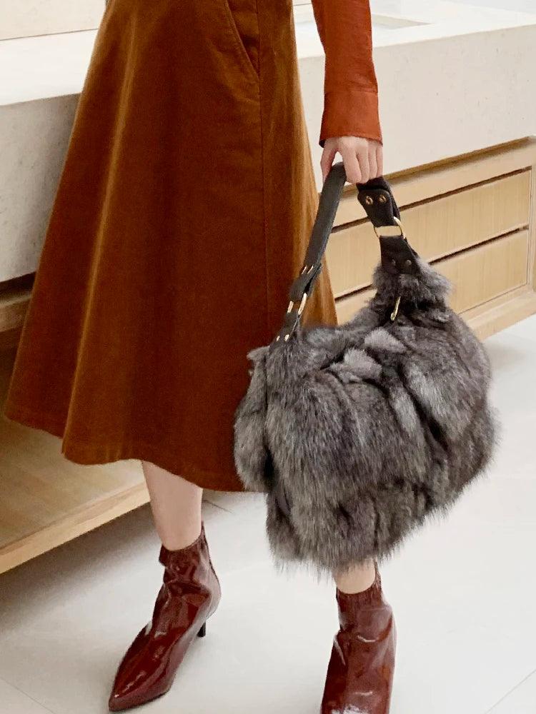 Women Winter Real Fox Fur Handbag Luxury - tntwear1