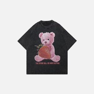 Loose Strawberry Bear Graphic T-shirt - tntwear1