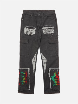 1984 Destruction Brushed Hip Hop Embroidered Jeans - tntwear1