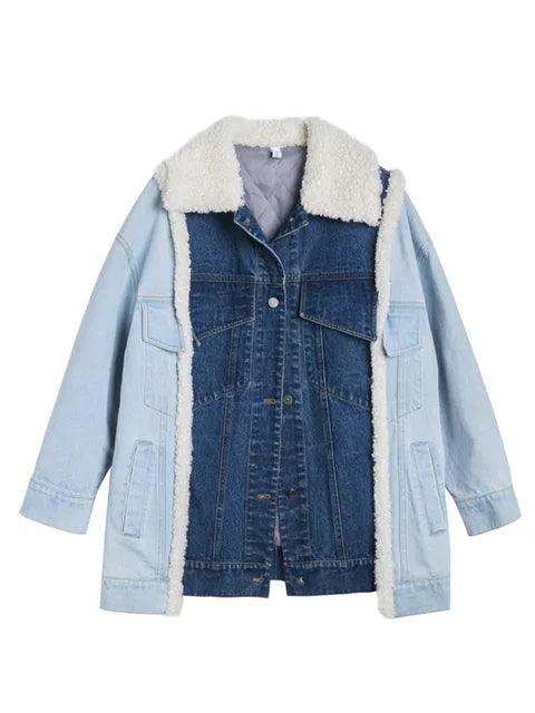 Women's Denim Coat Lamb Wool Collar Jackets - tntwear1