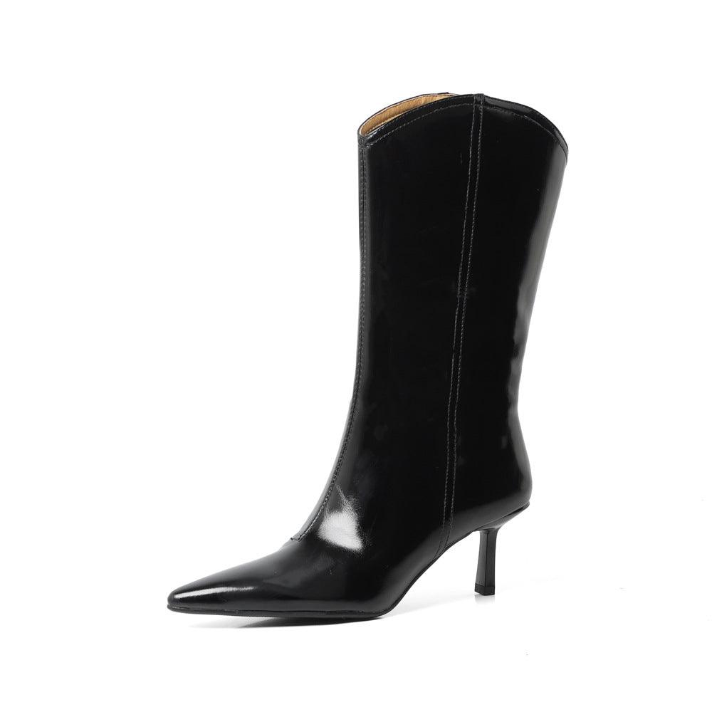 Fashion Western Women Mid-Calf Boots Pointed Toe Thin High Heels - tntwear1