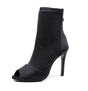 Women's black boots, mid length Latin dance shoes, mid high heels - tntwear1