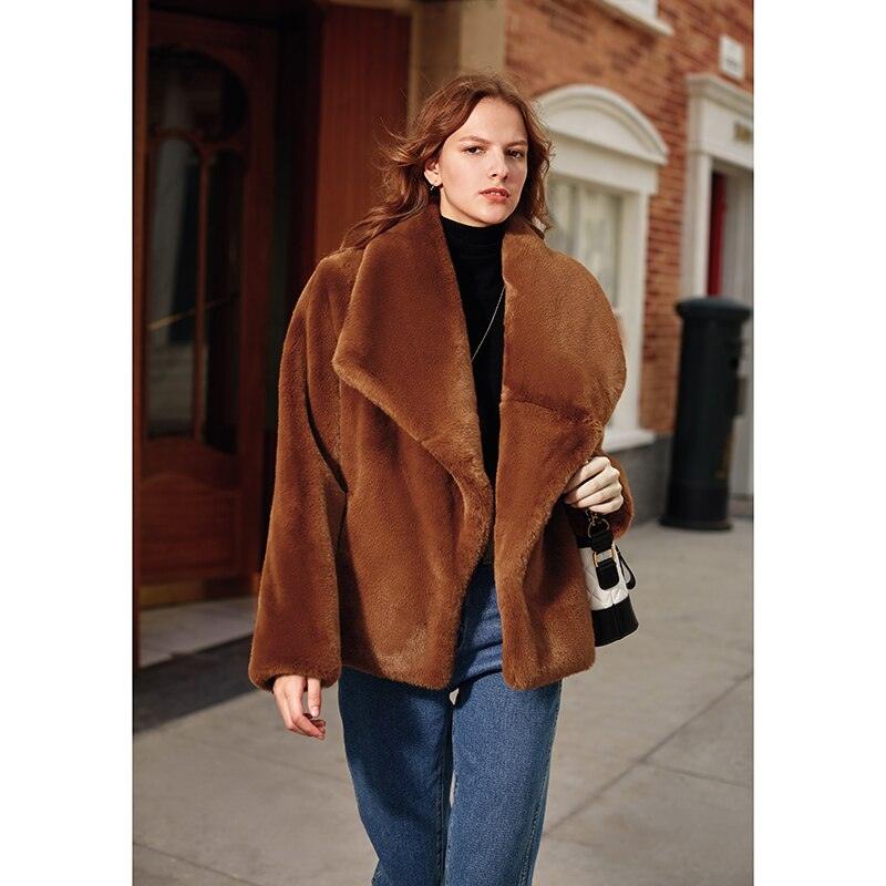 Caramel Fashionable Large Lapel Fur Coat Women's - tntwear1