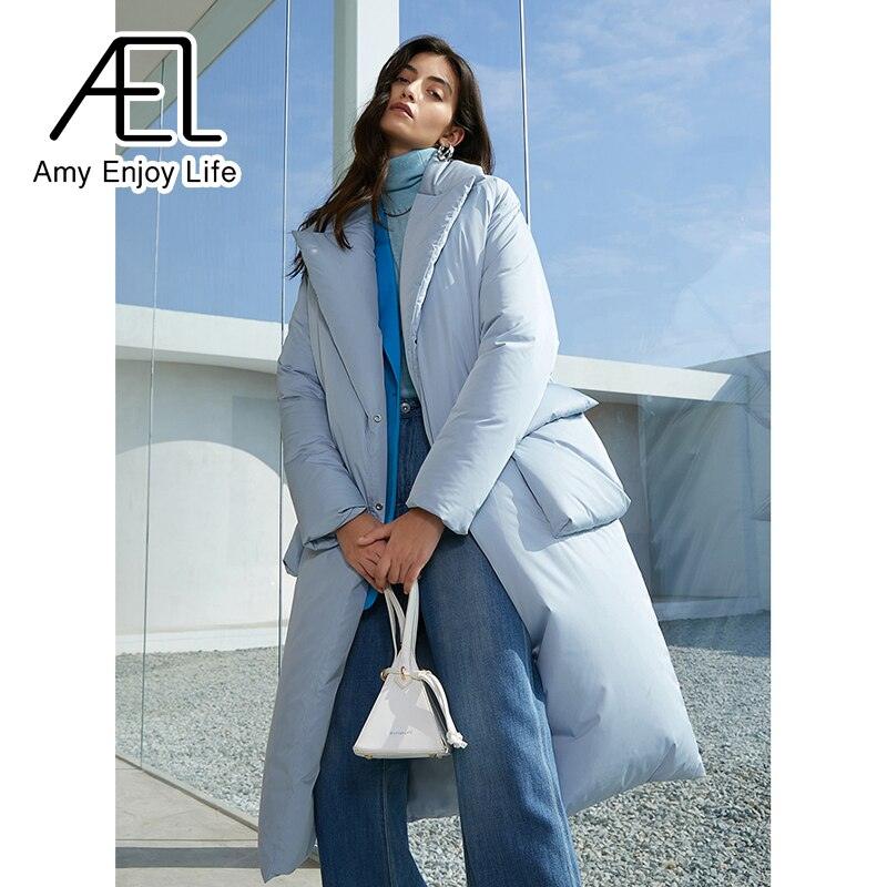 Autumn And Winter Solid Color Thickened Long Lapel Street Shot Down Jacket Women - tntwear1