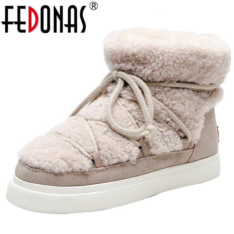 FEDONAS Sweet Women Wool Cow Suede Ankle Boots Female Big Size Snow Boots Dancing Casual Shoes Woman Newest Flats Platform Boots - tntwear1