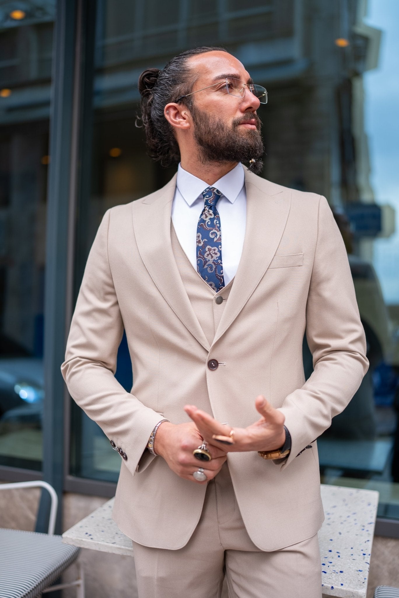 Beige Slim Fit Suit