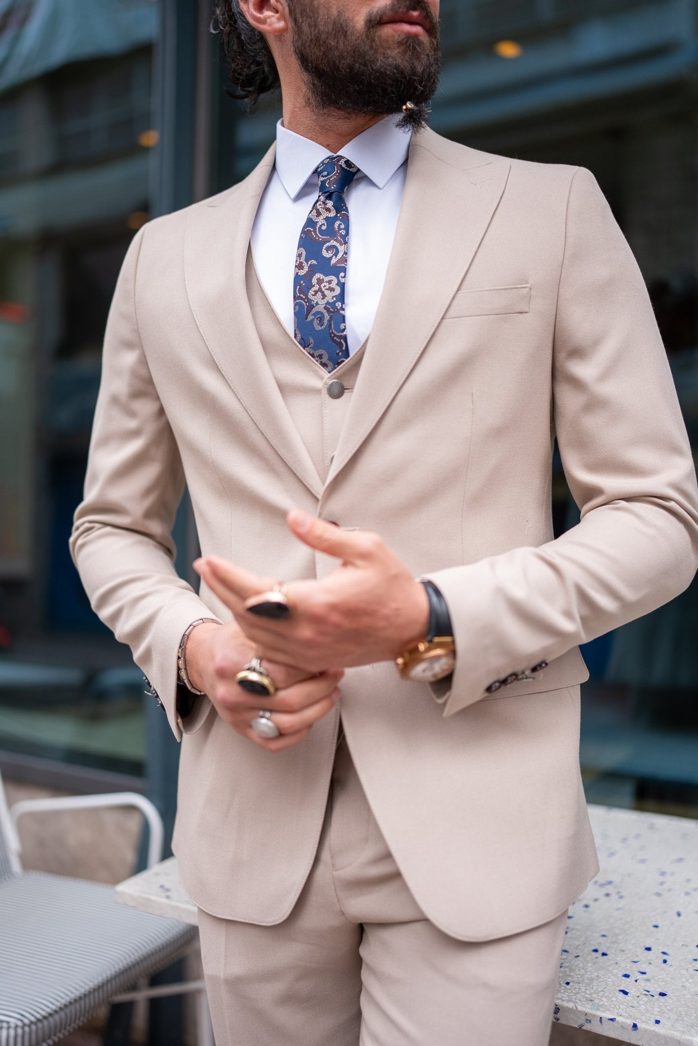 Beige Slim Fit Suit