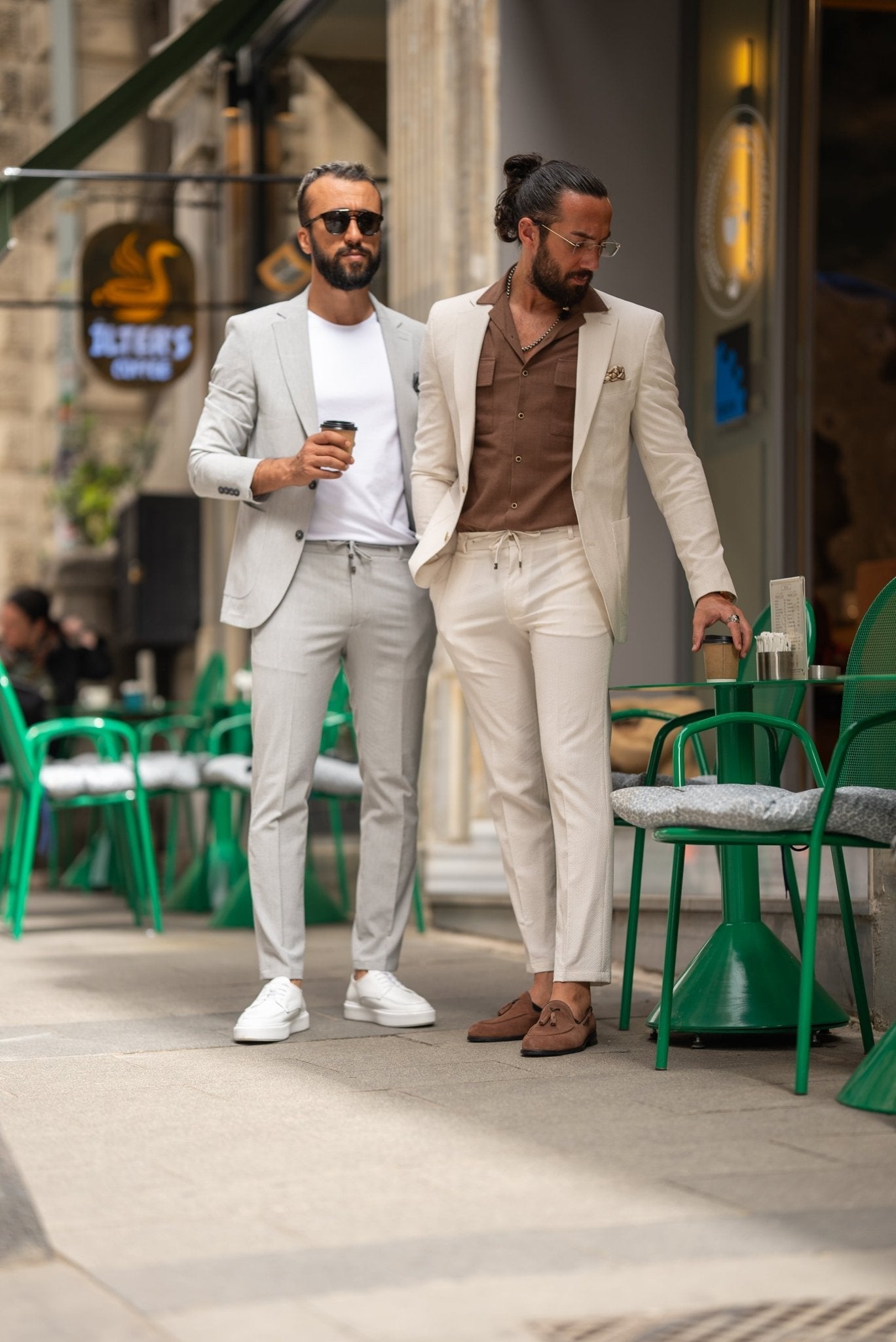 Beige Seersucker Casual Suit