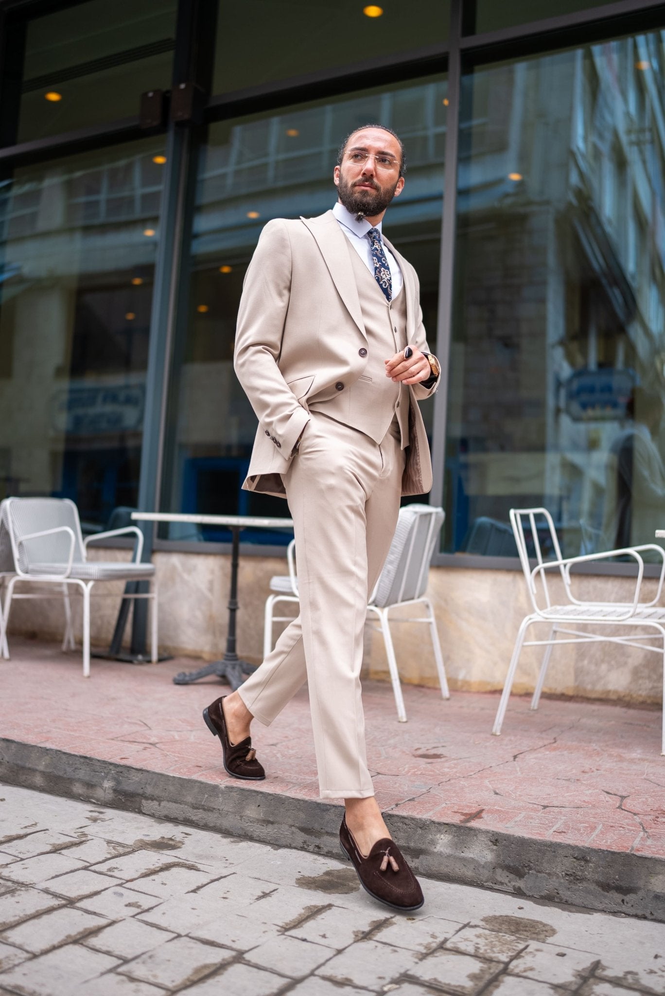 Beige Slim Fit Suit