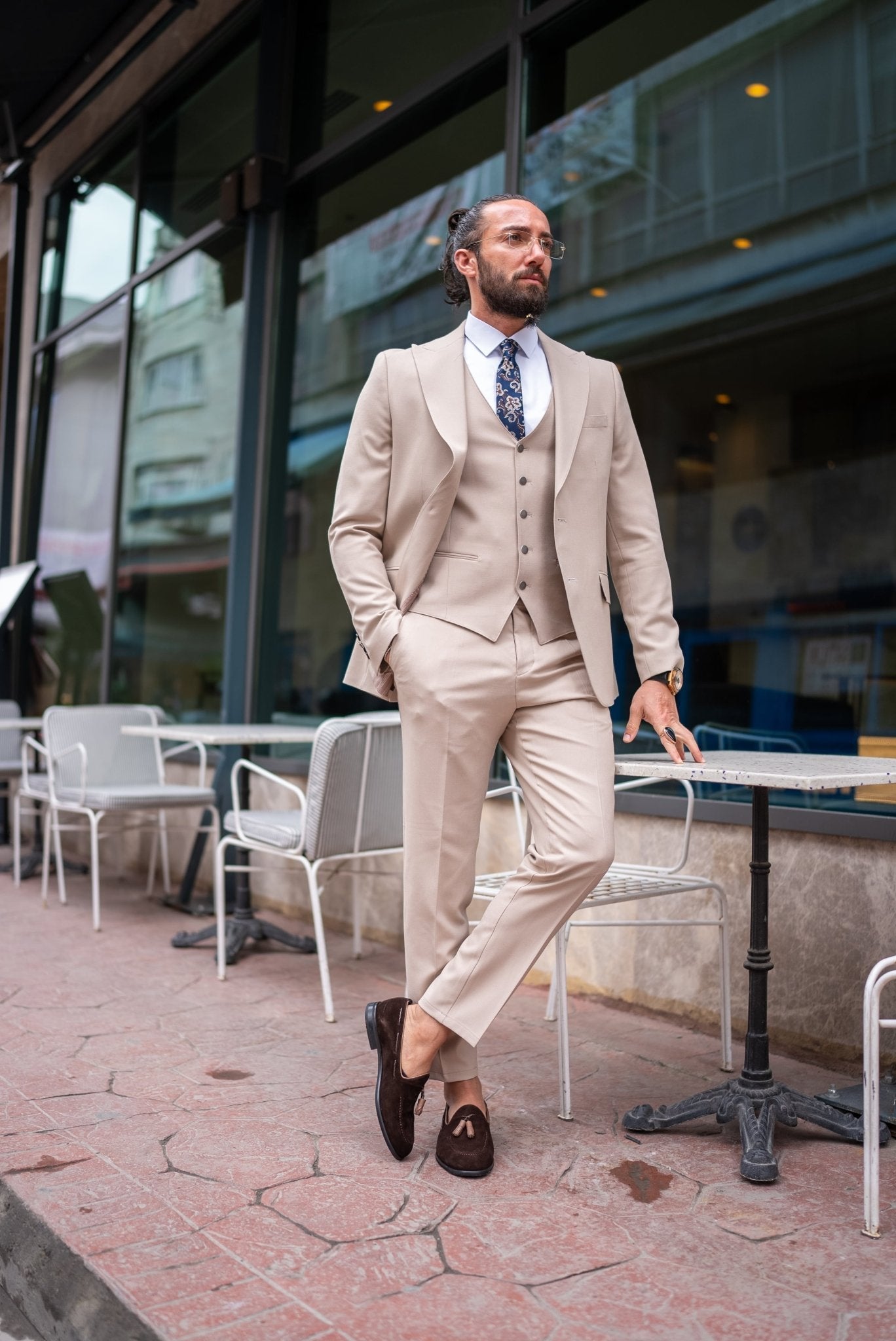 Beige Slim Fit Suit