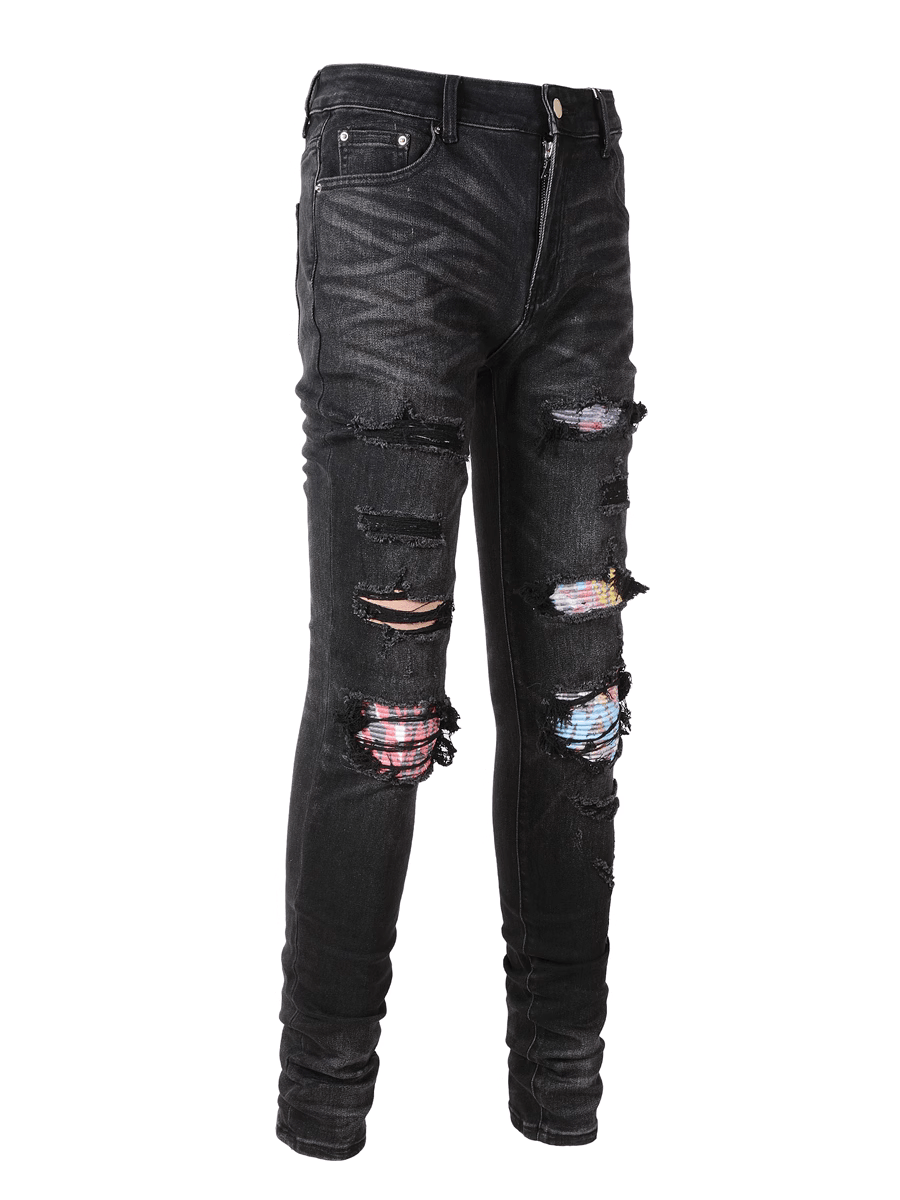 Black Ripped Patch Jeans