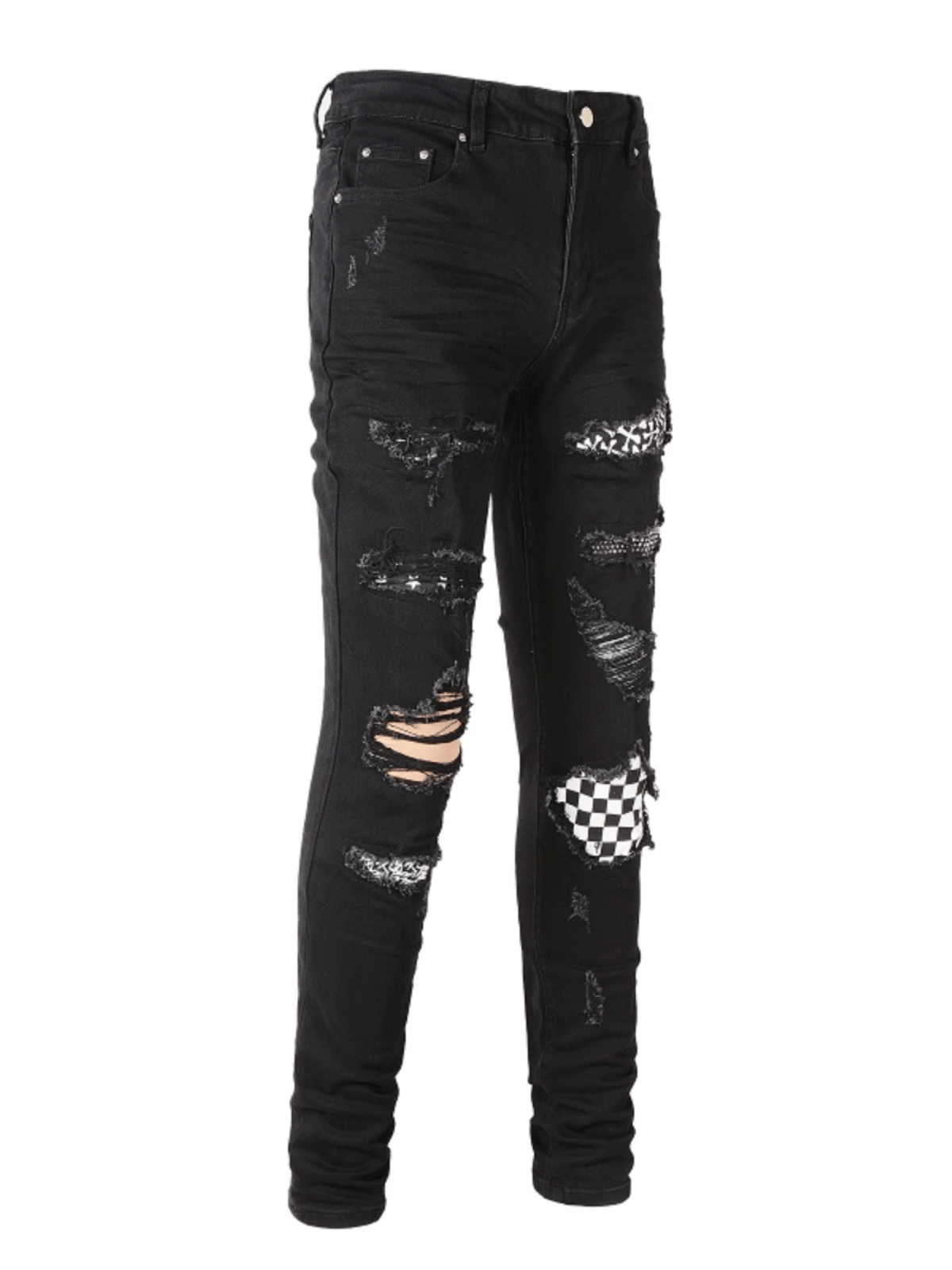 Black Ripped Patch Jeans