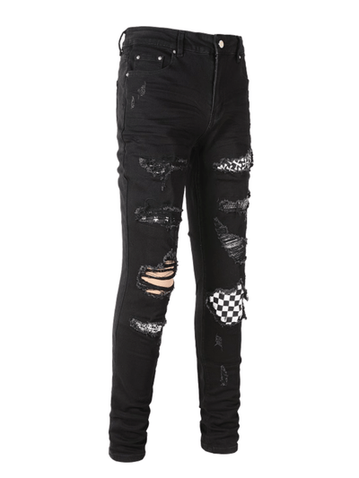 Black Ripped Patch Jeans