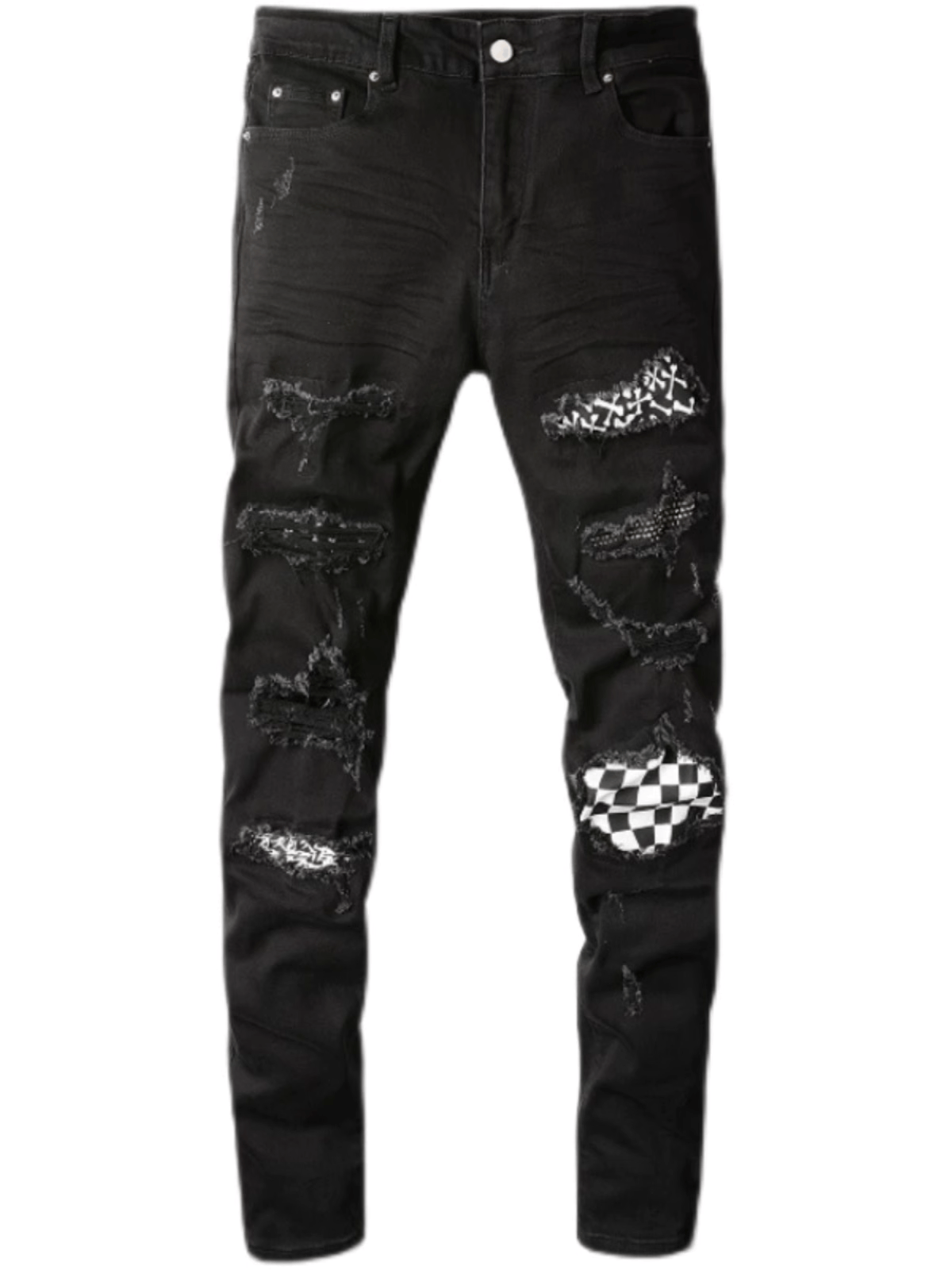 Black Ripped Patch Jeans