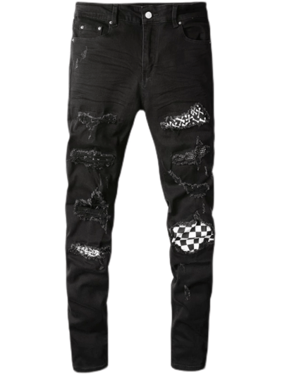 Black Ripped Patch Jeans
