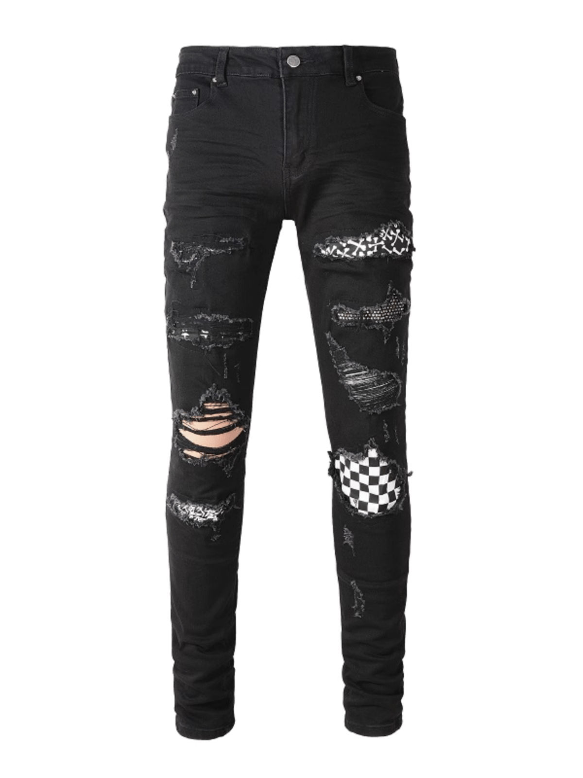 Black Ripped Patch Jeans