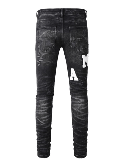 Black Writing Patch Jeans