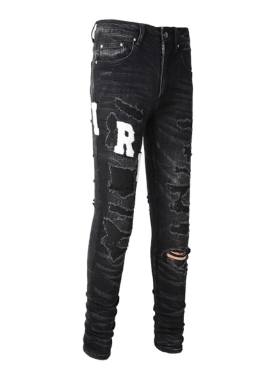 Black Writing Patch Jeans