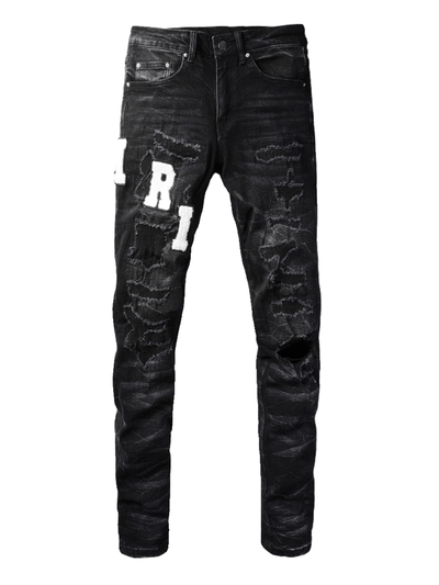 Black Writing Patch Jeans