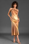 Zanelis Halter Gradient Silk Dress In Gold