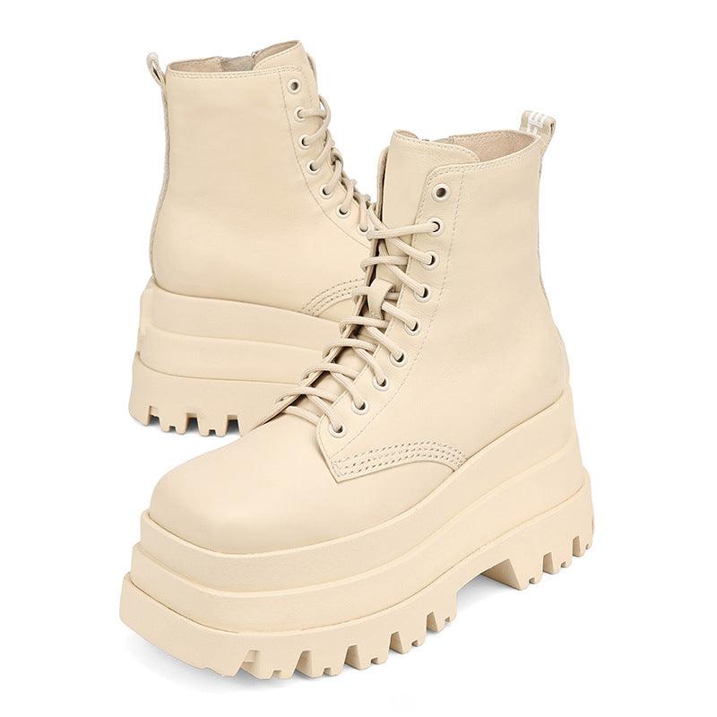 Autumn And Winter New Thick Sole Muffin With Cross-Lace Martin Boots Big Round Head Waterproof Platform Short Women's Boots - tntwear1