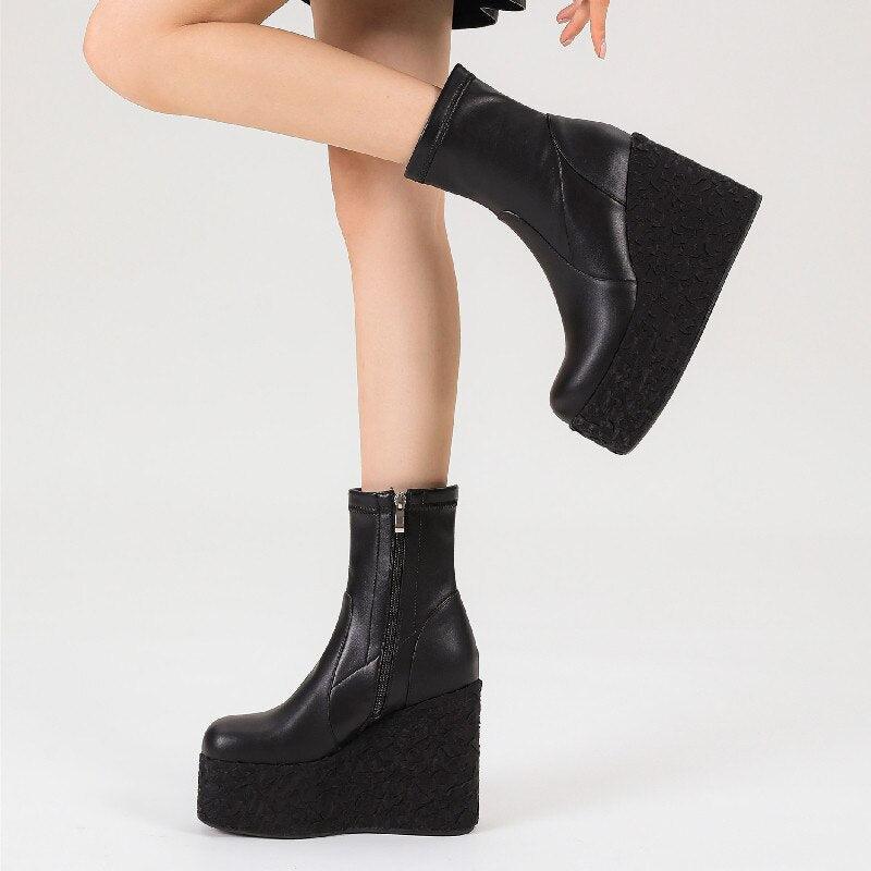 Newest Women Ankle Boots Autumn Winter Fashion Punk Style High Platforms Wedges Heels Shoes Party Night Club - tntwear1