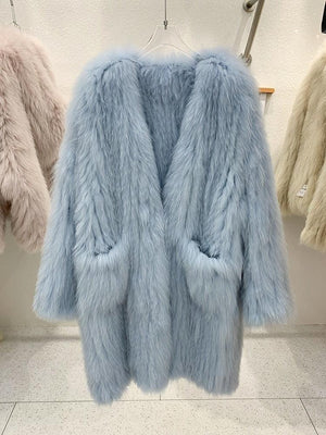 Fox Fur Knited Coat Women Winter High Quality Luxury Fur Jacket - tntwear1